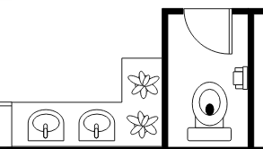 Modelo de planta de casa de banho: Casas de banho públicas maiores (desenhadas com o software de plantas online)