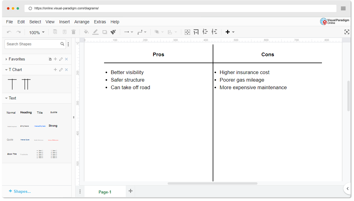 T Chart Template