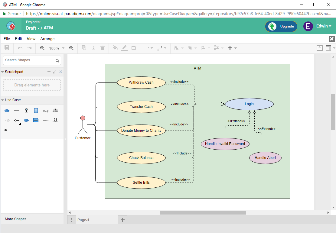 Drawing use case diagram