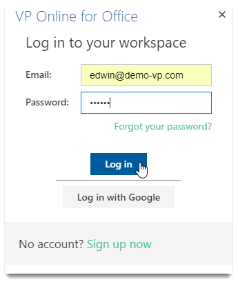 Log in to Visual Paradigm Online workspace
