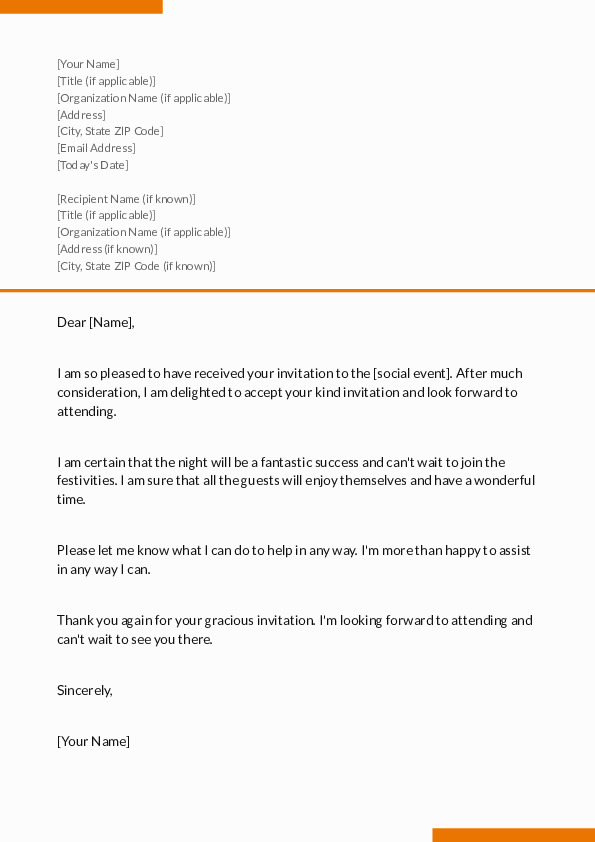 Accept a formal invitation to a social event