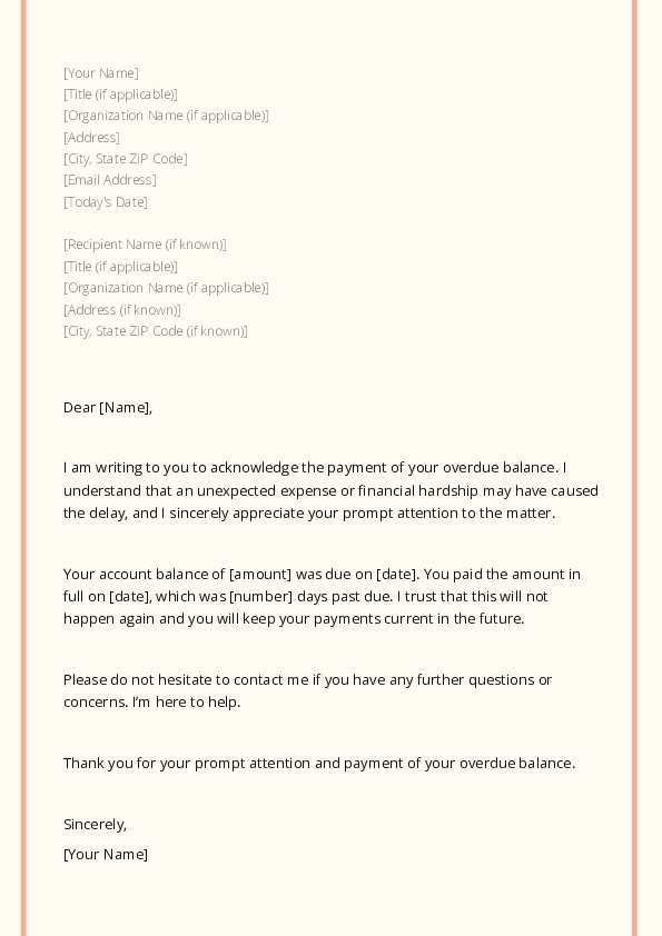 Acknowledge Payment of Overdue Balance