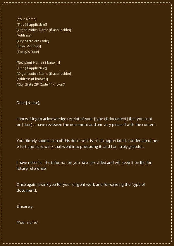 Acknowledge Receipt of Report, Letter or Other
