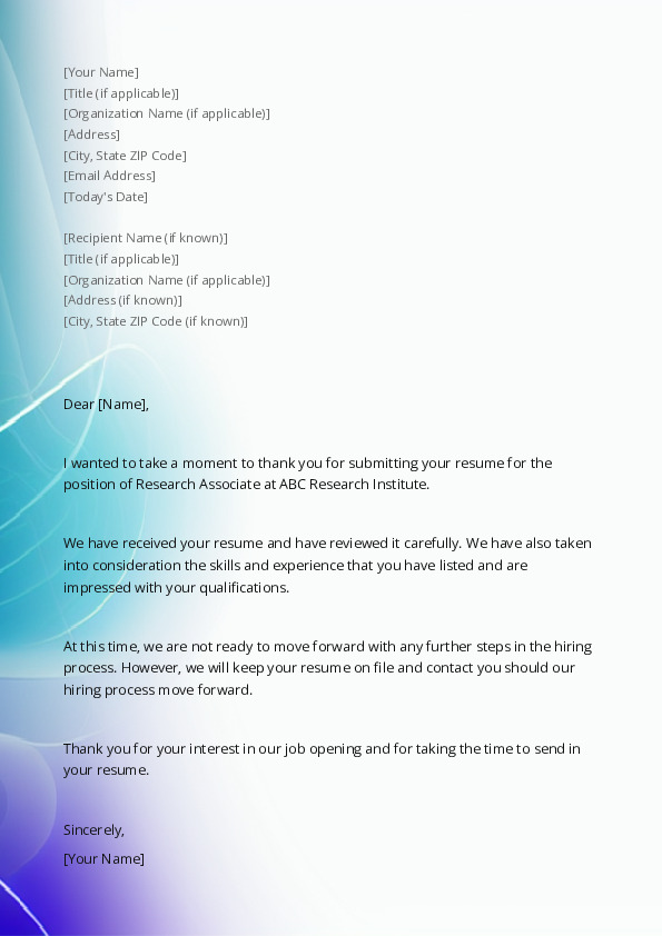 Acknowledge Receipt of Resume