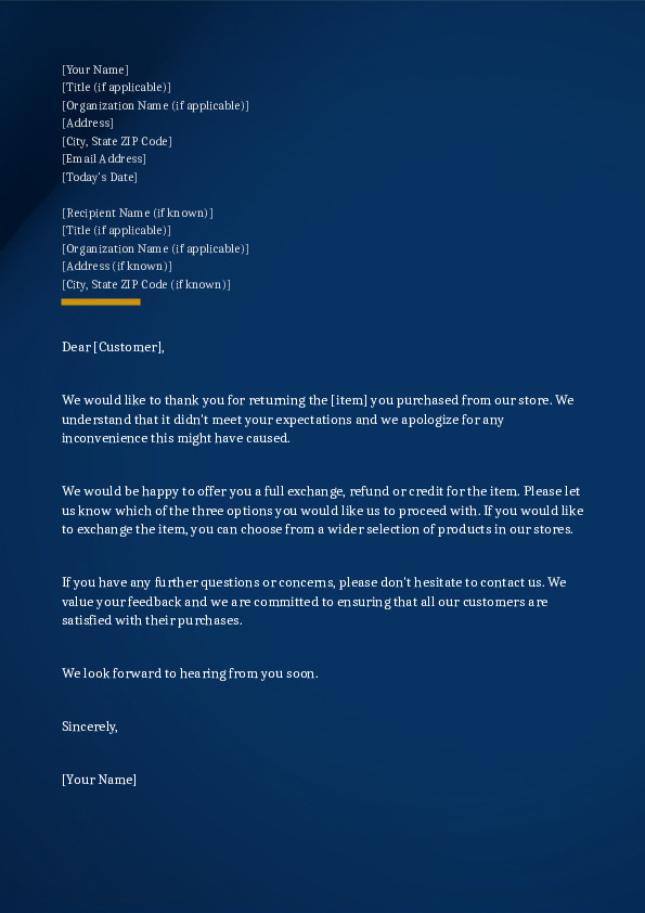 Acknowledge Return of Item for Exchange, Refund or Credit