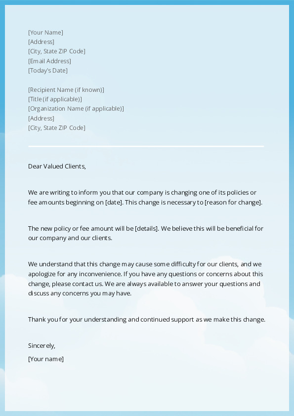 Announce a Change in Policy or Fee Amount