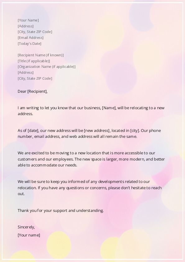 Announce a change of business address
