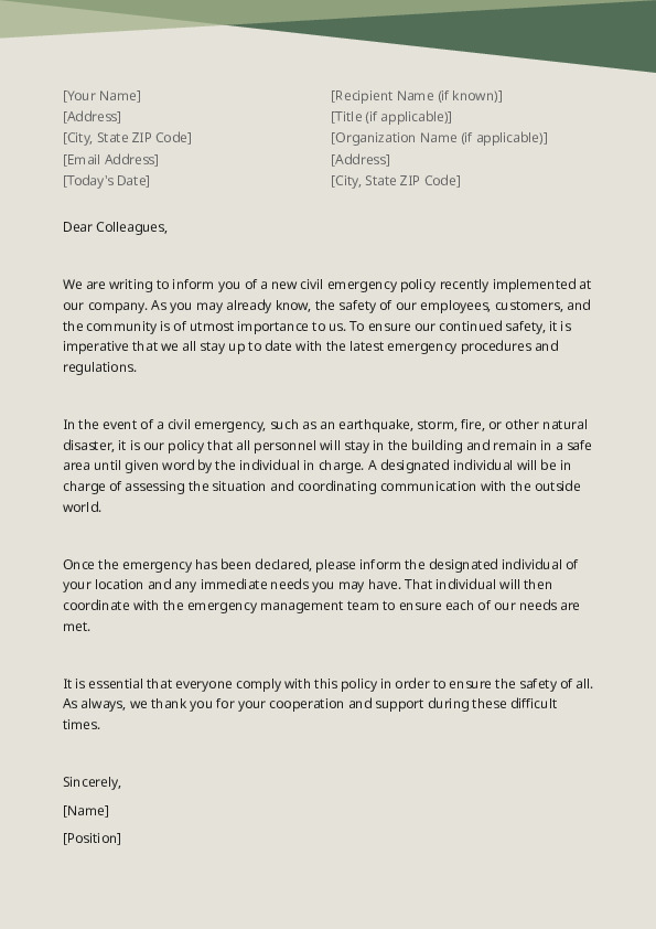 Announce a Civil Emergency Policy