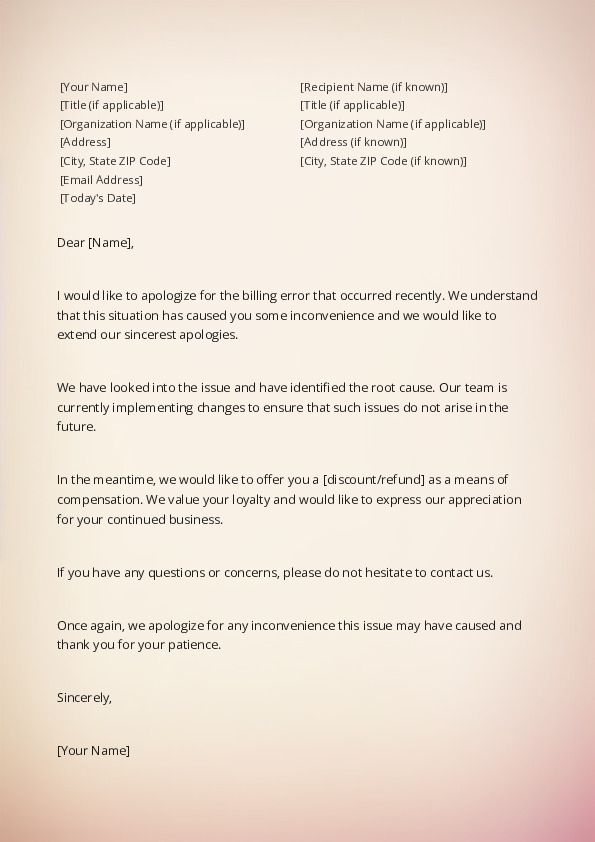 Apologize For an Invoice or Billing Error