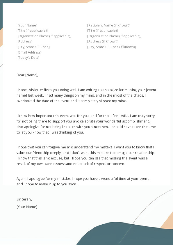 Apologize For Missing an Event or For Overlooking or Forgetting Someone