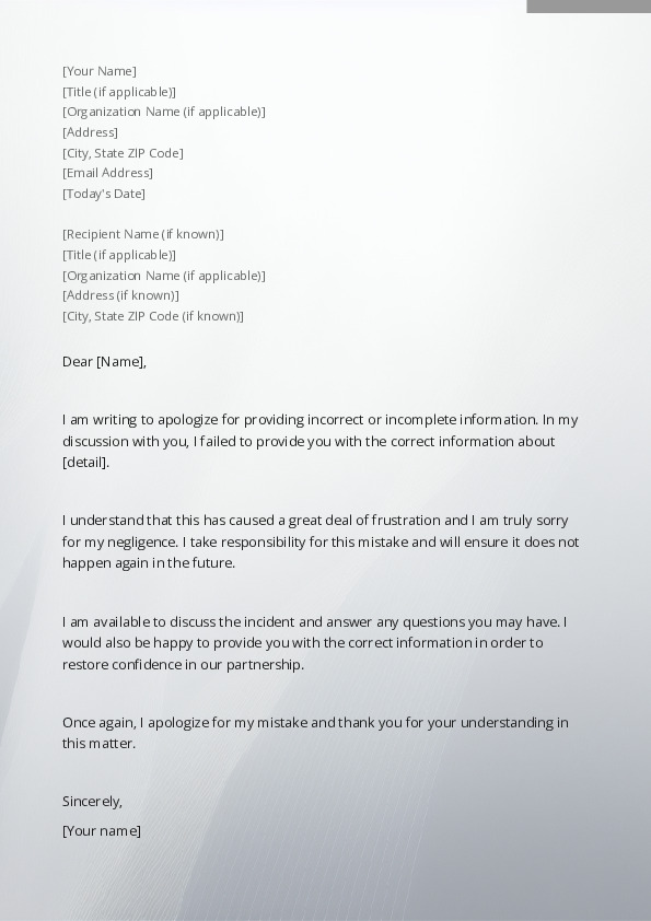 Apologize For Providing Incorrect or Incomplete Information