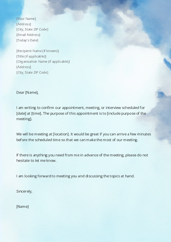 confirm an appointment, meeting, or interview