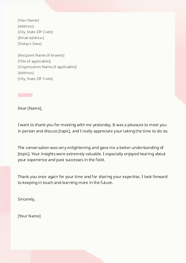 thank someone for an appointment, interview, or meeting