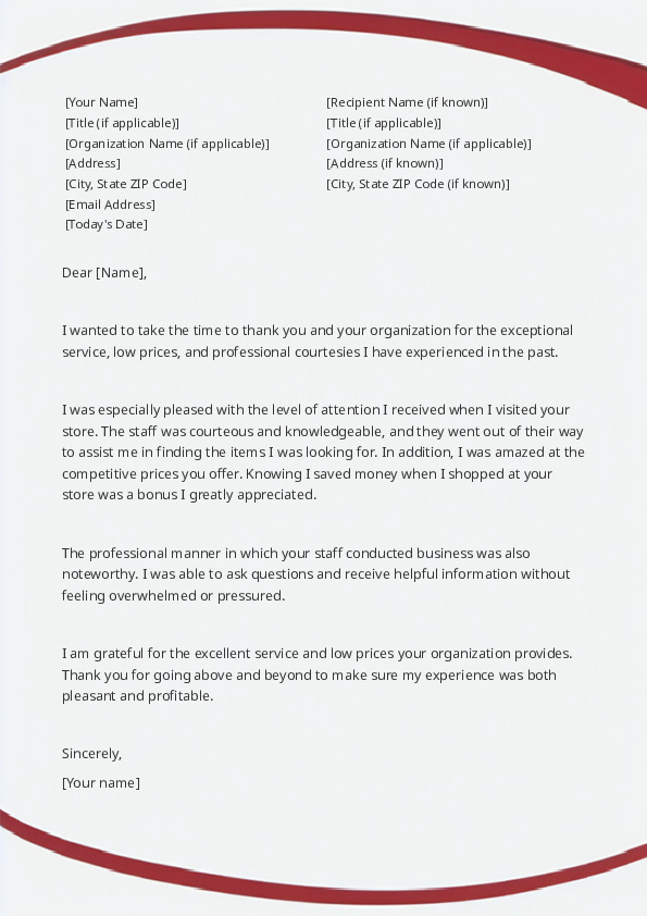 Thank a Business For Good Service, Low Prices, or Professional Courtesies