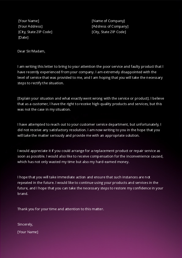 Complain About Poor Service or a Faulty Product