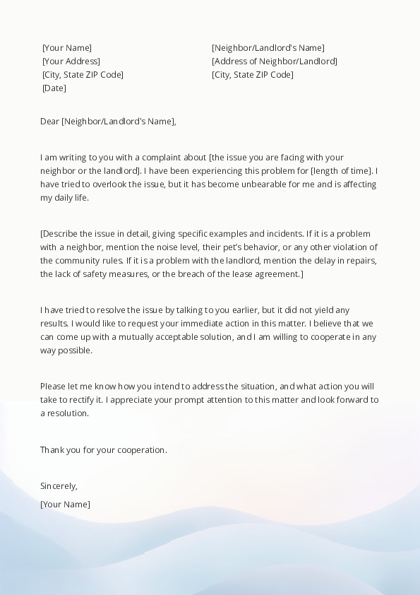 Complain to a Neighbor or a Landlord