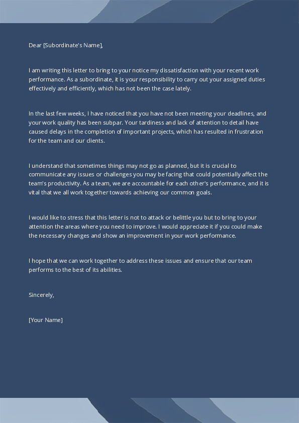 Write a Complaint Letter to a Subordinate