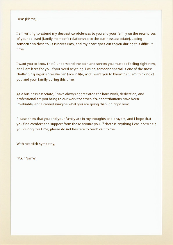 Offer Sympathy For the Death of a Business Associate's Family Member