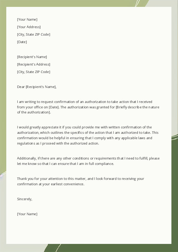 Request Confirmation of an Authorization to Take Action2