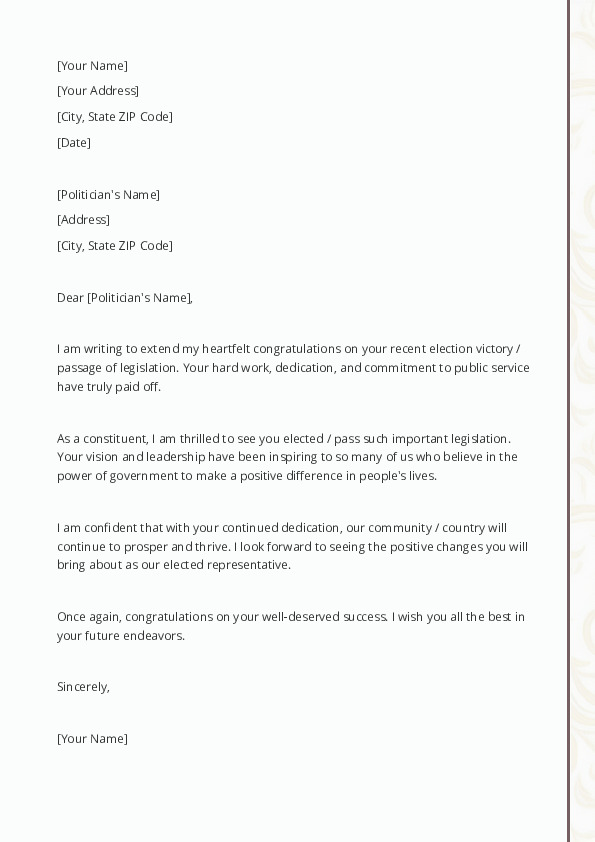 Congratulate a Politician on an Election or on the Passage of Legislation