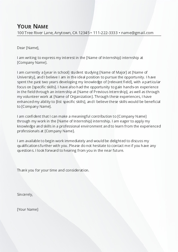 Cover Letter for internship