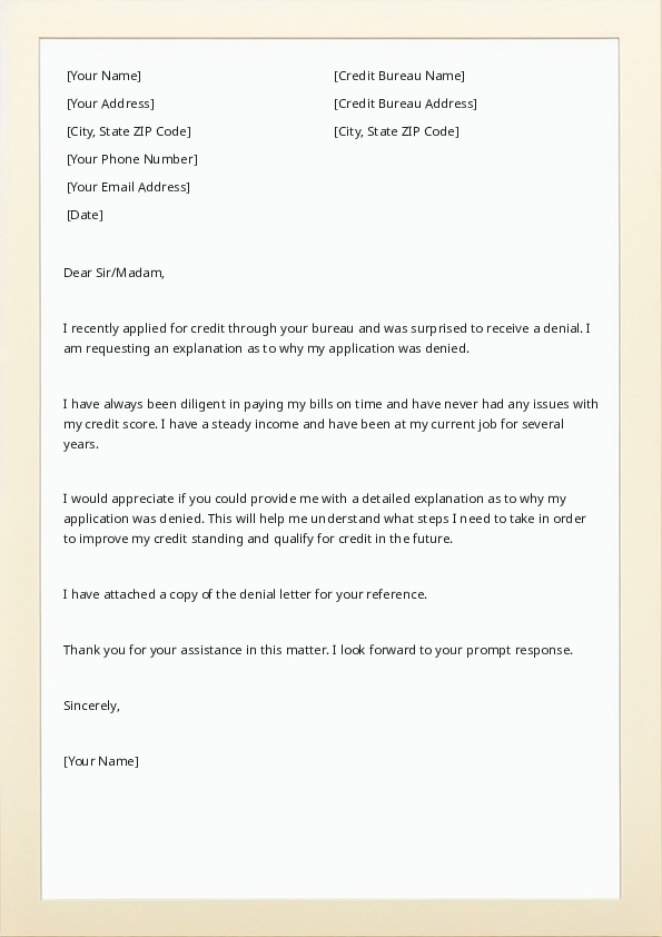 Request an Explanation For a Denial of Credit 2