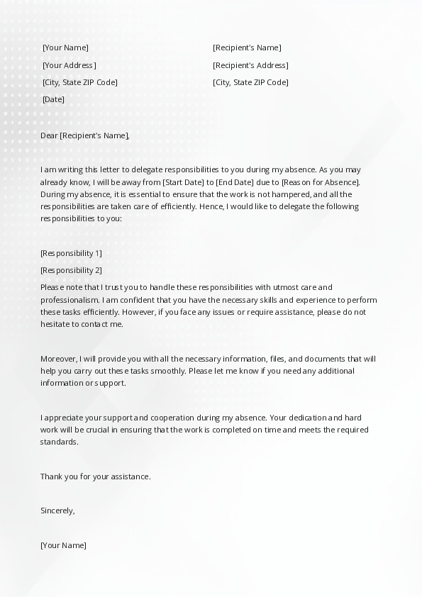 Delegate Responsibilities For the Period of Your Absence