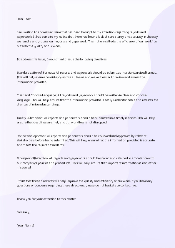 Issue Directives Concerning Reports and Paperwork