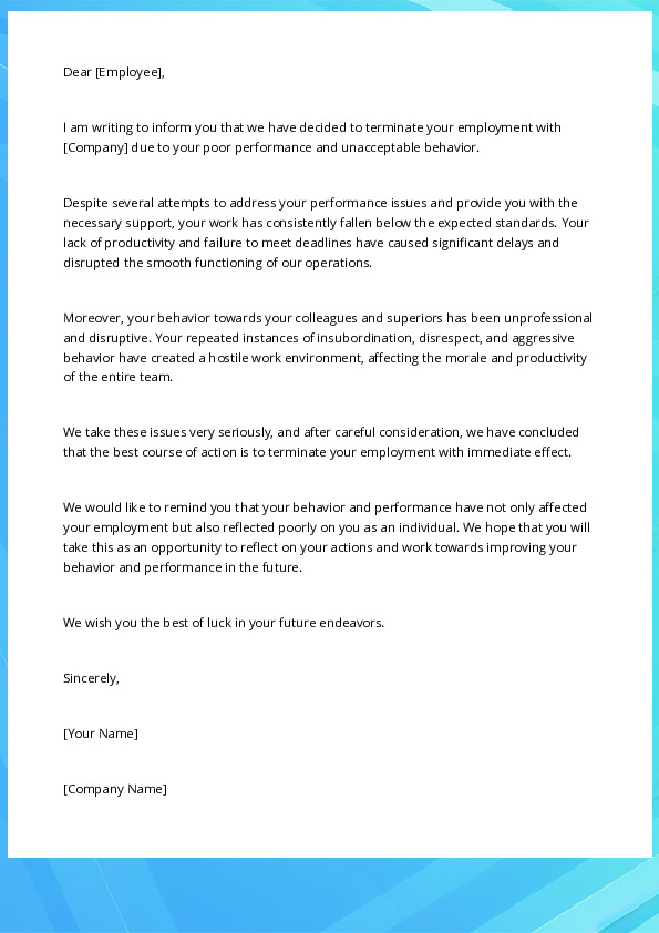 Dismiss an Employee For Poor Performance or Unacceptable Behavior