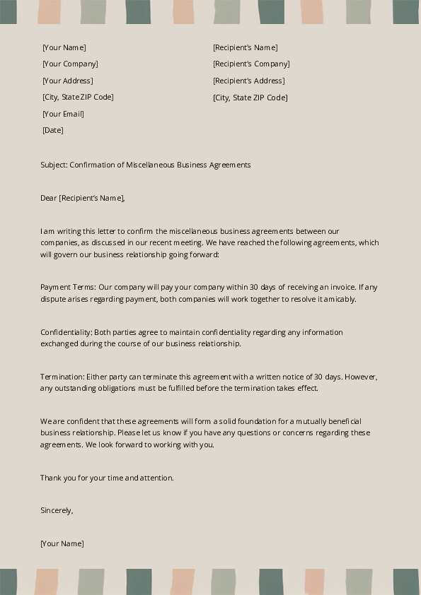 Confirm Miscellaneous Business Agreements