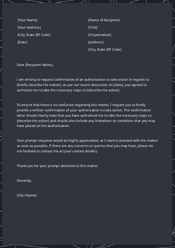 Request Confirmation of an Authorization to Take Action