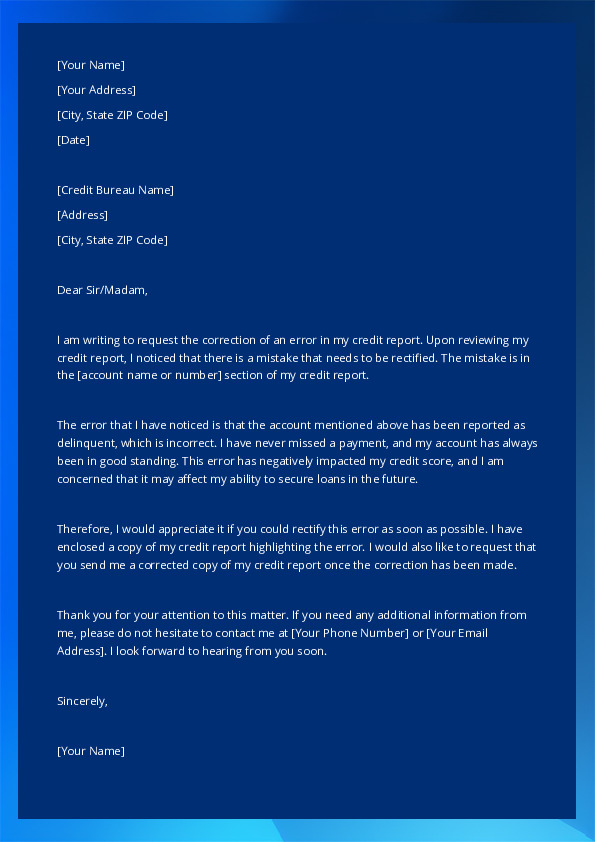 Request Correction of an Error In a Credit Report