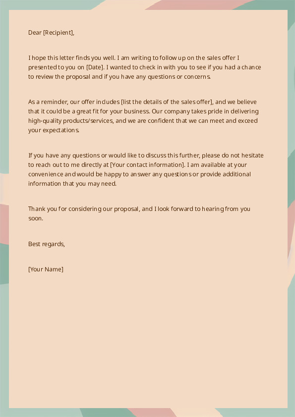 Follow up on a sales offer