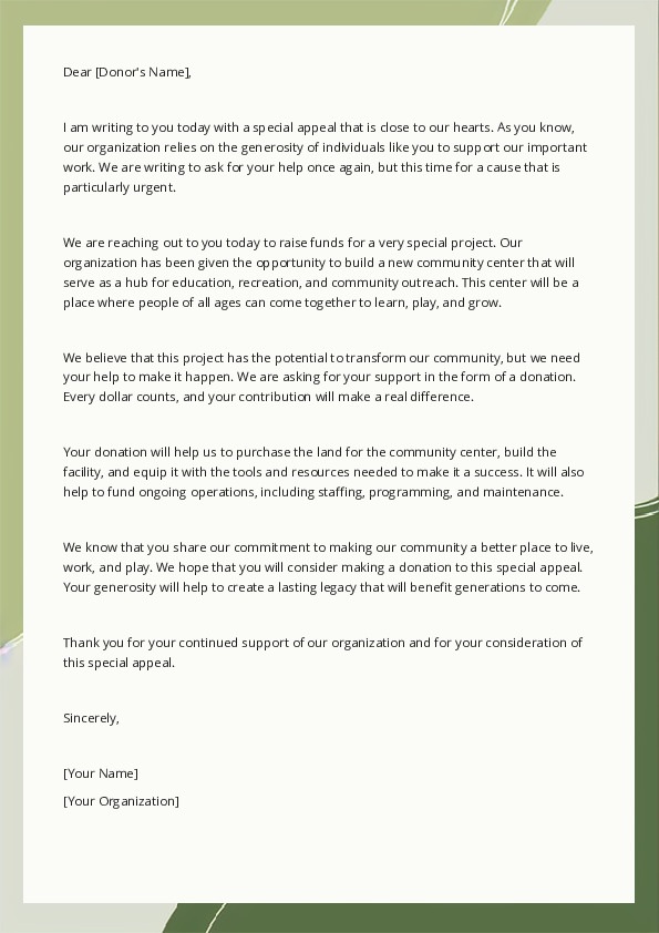 Special appeal letter