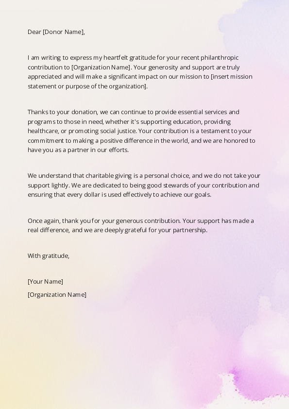 Thank someone for a philanthropic contribution