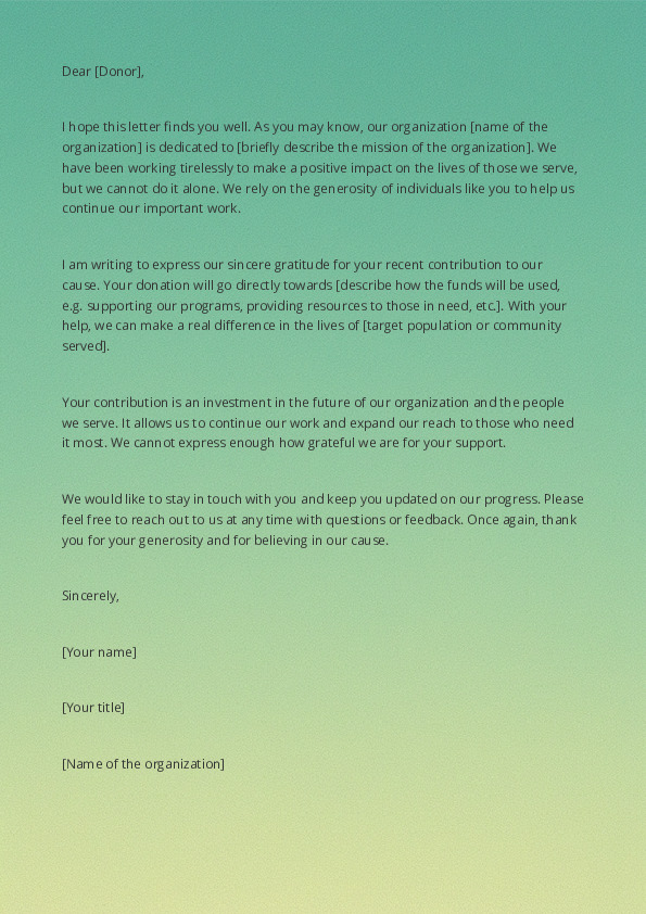 Write a letter to accompany a contribution to a good cause 2
