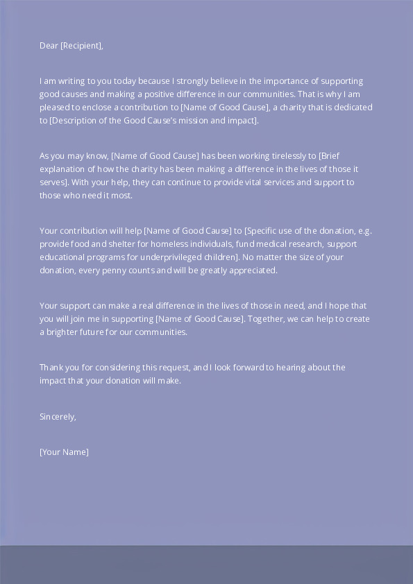Write a letter to accompany a contribution to a good cause