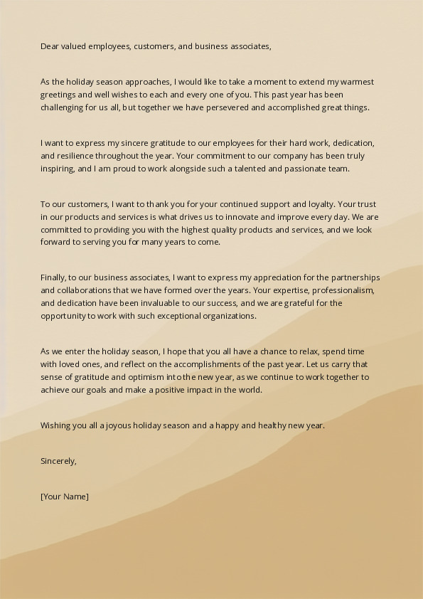 Extend holiday or winter season's greetings to employees, customers, and business associates