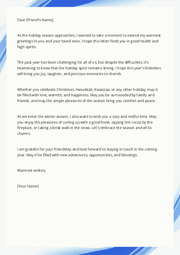 Extend holiday or winter season's greetings to friends