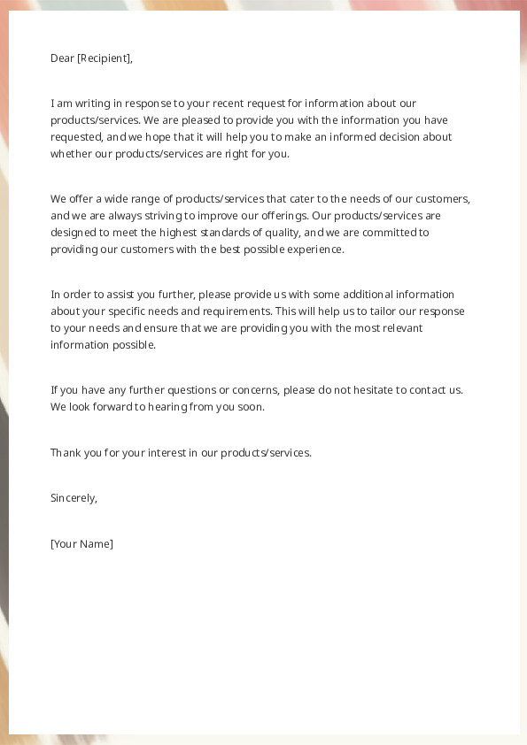 Answer a request for information on a product or service