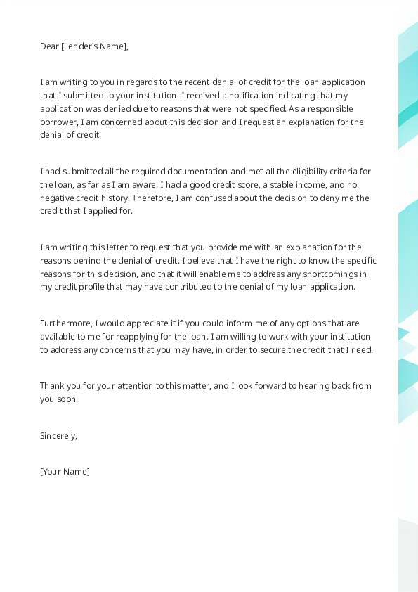 Request an explanation for a denial of credit