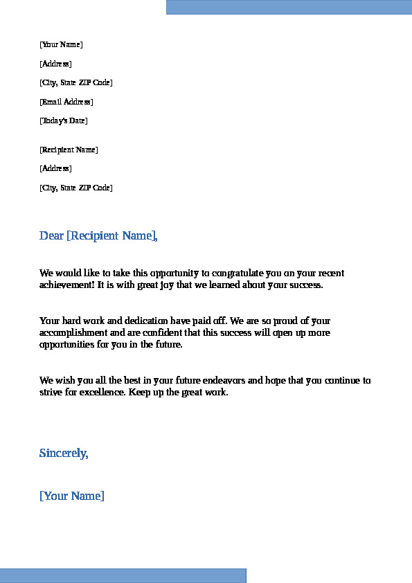 Achievement Congratulatory Letter