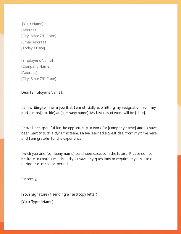 Resignation Letter