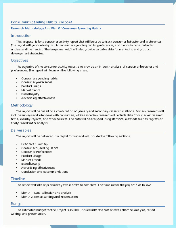 Consumer Spending Habits Proposal - Research Methodology And Plan