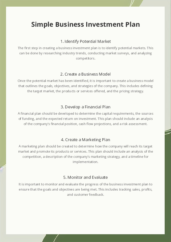 Simple Business Investment Plan