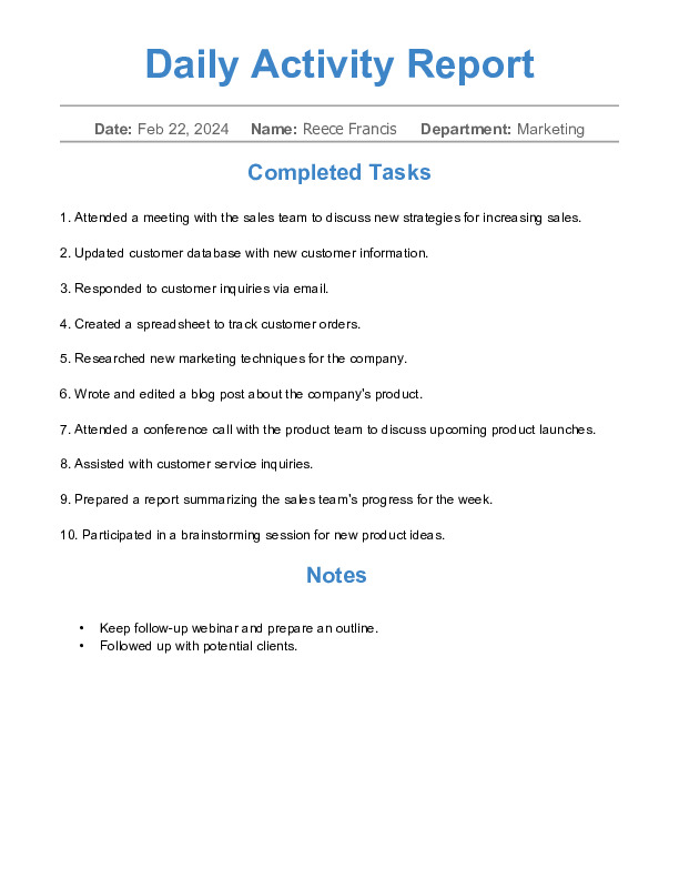 Daily Activity Report