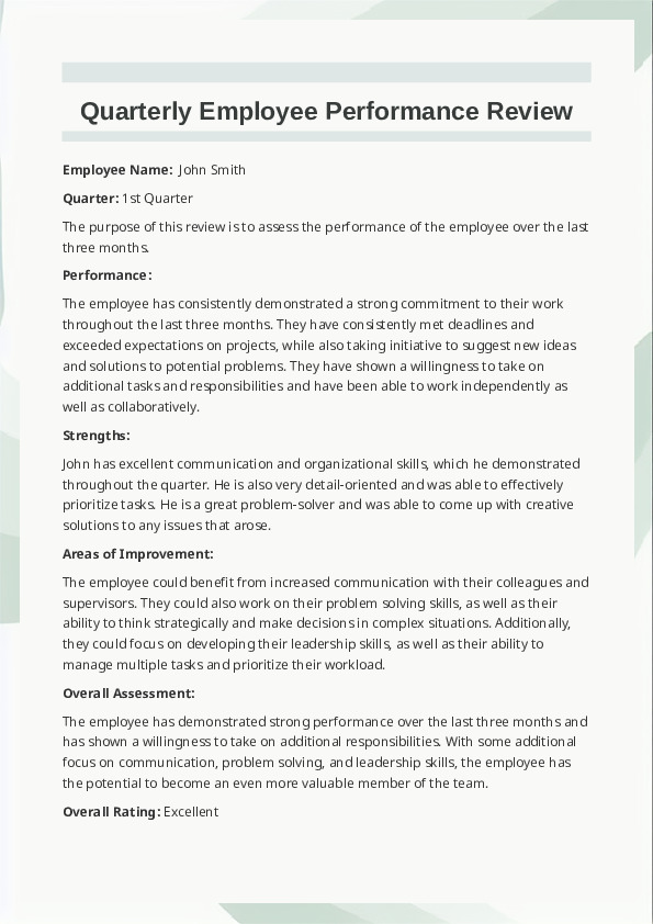 Quarterly Employee Performance Review