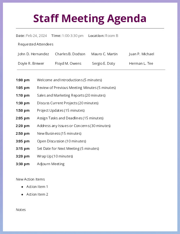 Staff Meeting Agenda