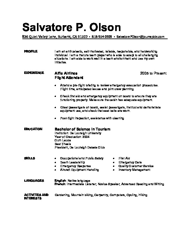 Flight Attendant Resume