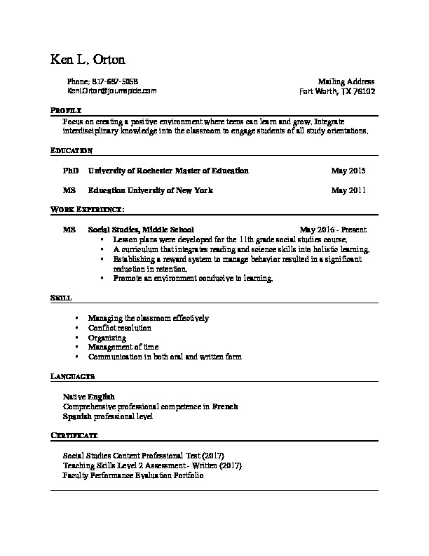 Teacher Resume